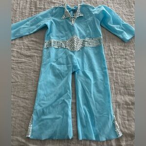 Child’s Size 3T-4T Blue Fuzzy Jumpsuit Silver Sequinned Belt & Collar Co…